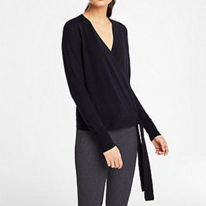 Ann Taylor merino wool black sweater wrap tie top
